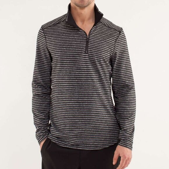 Lululemon Black Grey Striped Studio Half Zip Pullover Top - Picture 1 of 5